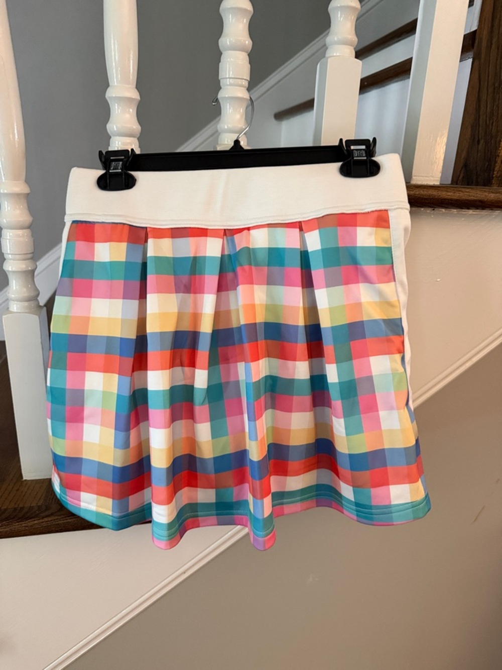 White-Waist Multicolor Plaid Circle Skort